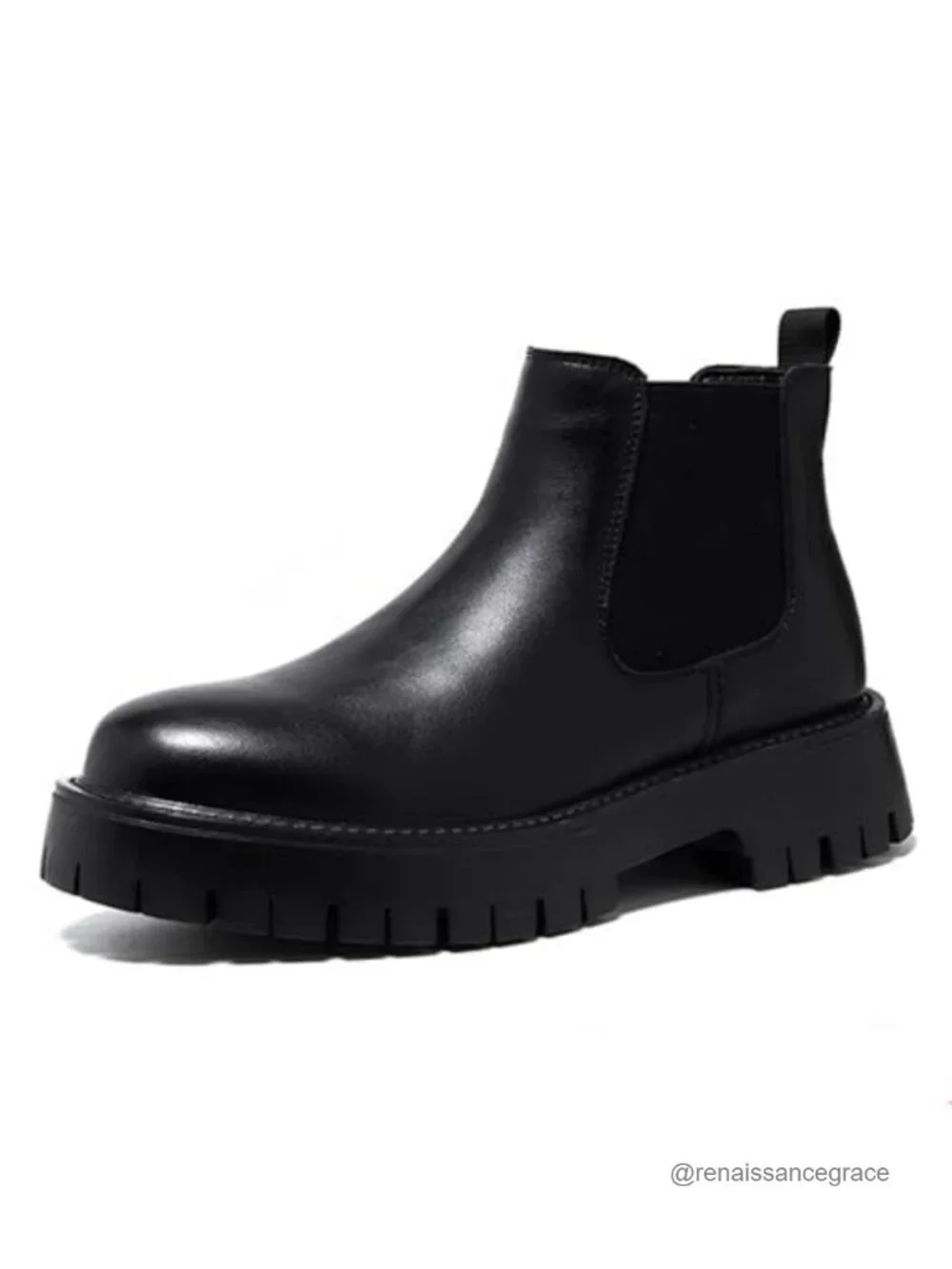Men's Genuine Leather Chunky Platform Chelsea Lug Sole Slip-On Boots
